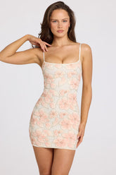 Embellished Square-Neck Mini Dress in Peach Ombre