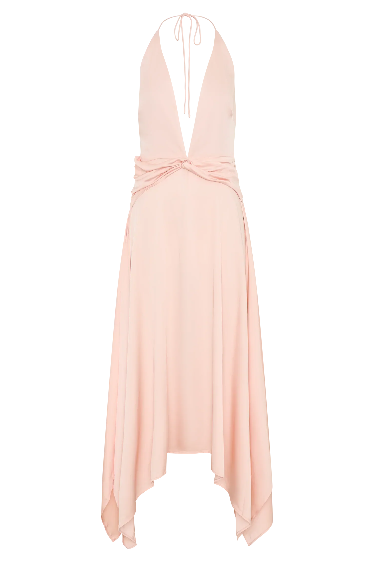 Cyra Plunge Satin Midi Dress - Peach