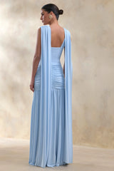 Amelisse | Powder Blue Plunge-Neck Maxi Dress With Ruched-Detailing