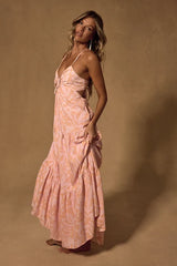 Mykonos Memories Peach and Pink Abstract Maxi Dress With Pockets