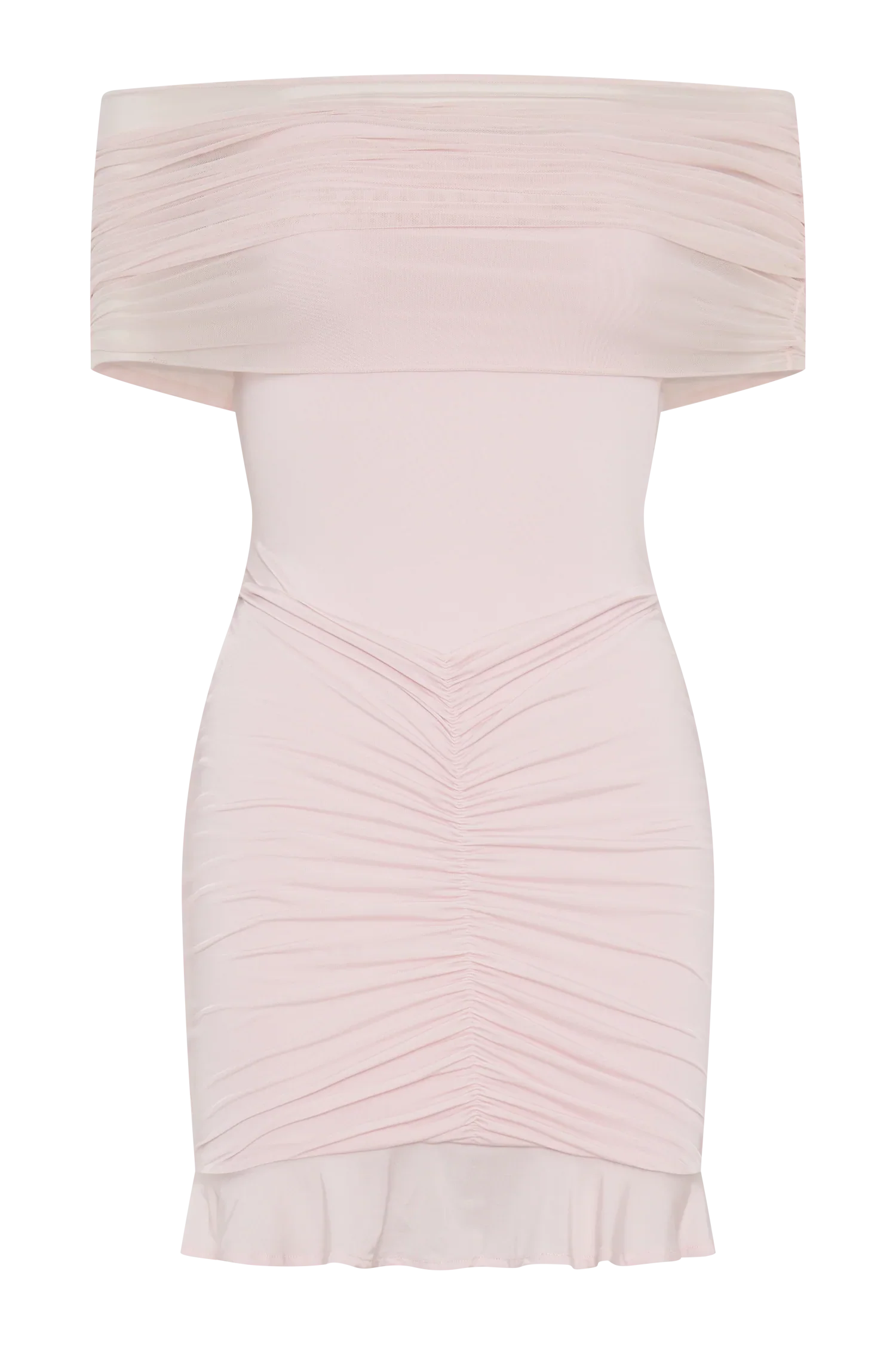 Caspian Slinky And Mesh Off Shoulder Mini Dress - Pale Pink