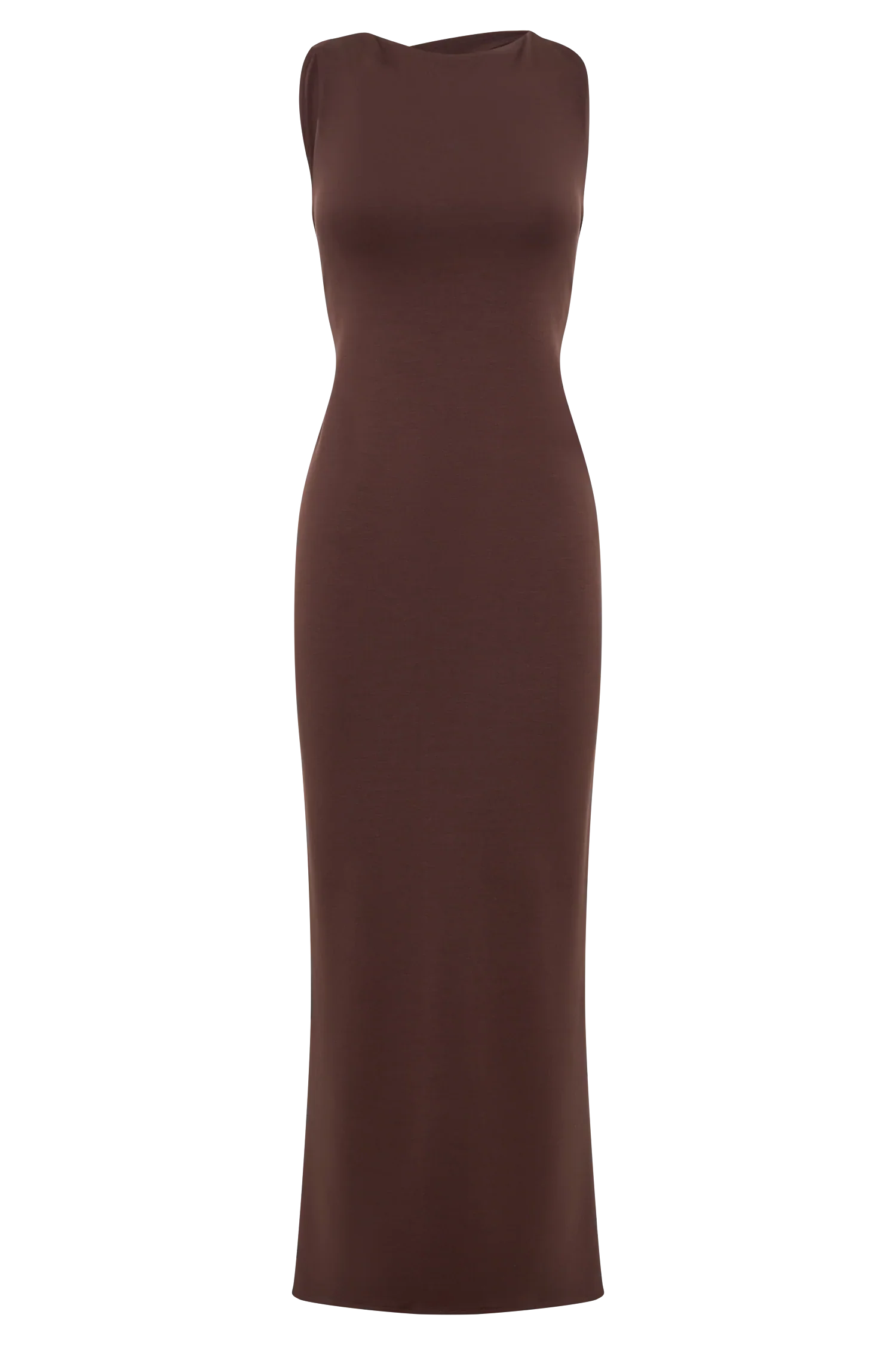 Catelyn Asymmetrical Scuba Jersey Midi Dress - Cacao Brown