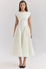 Debutante-Ivory Moire Satin Midi Dress