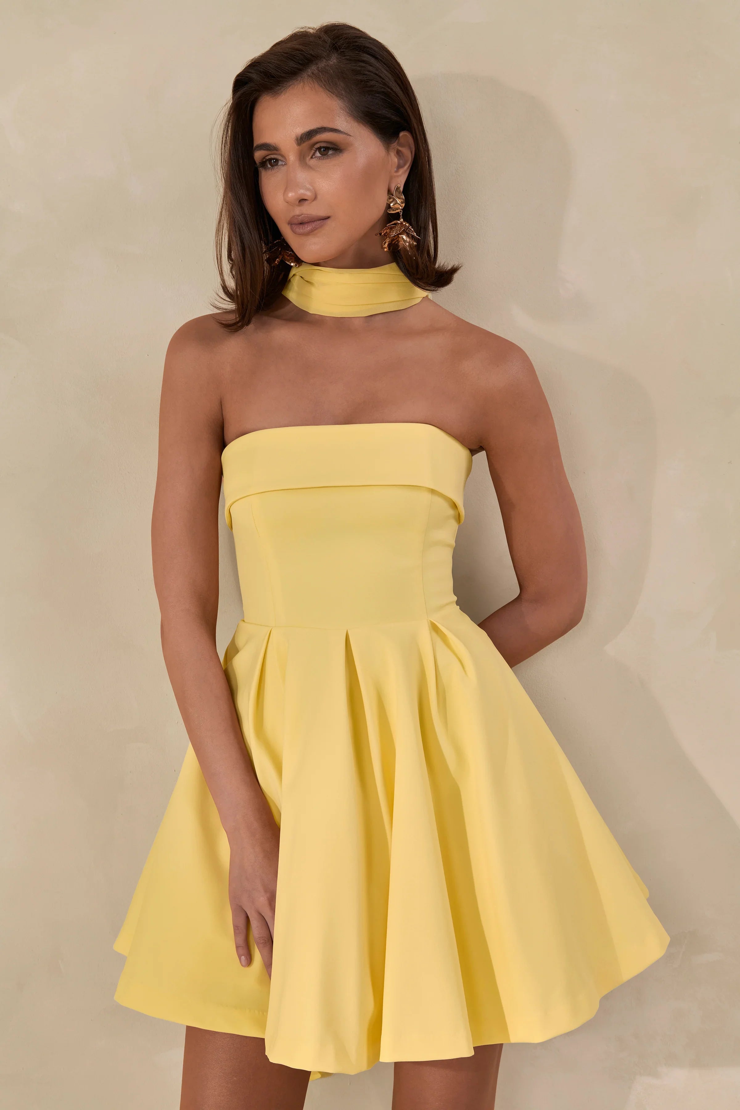 Bruna | Lemon Bandeau Skater Mini Dress
