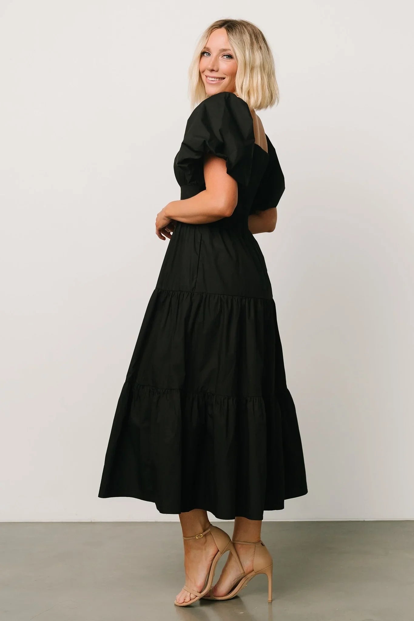 Cindy Puff Sleeve Tiered Dress | Black