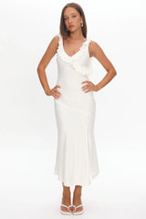 Alba Frill Trim Midi Dress White
