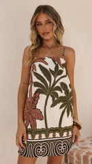 Bethani Mini Dress - Green/Beige Palm