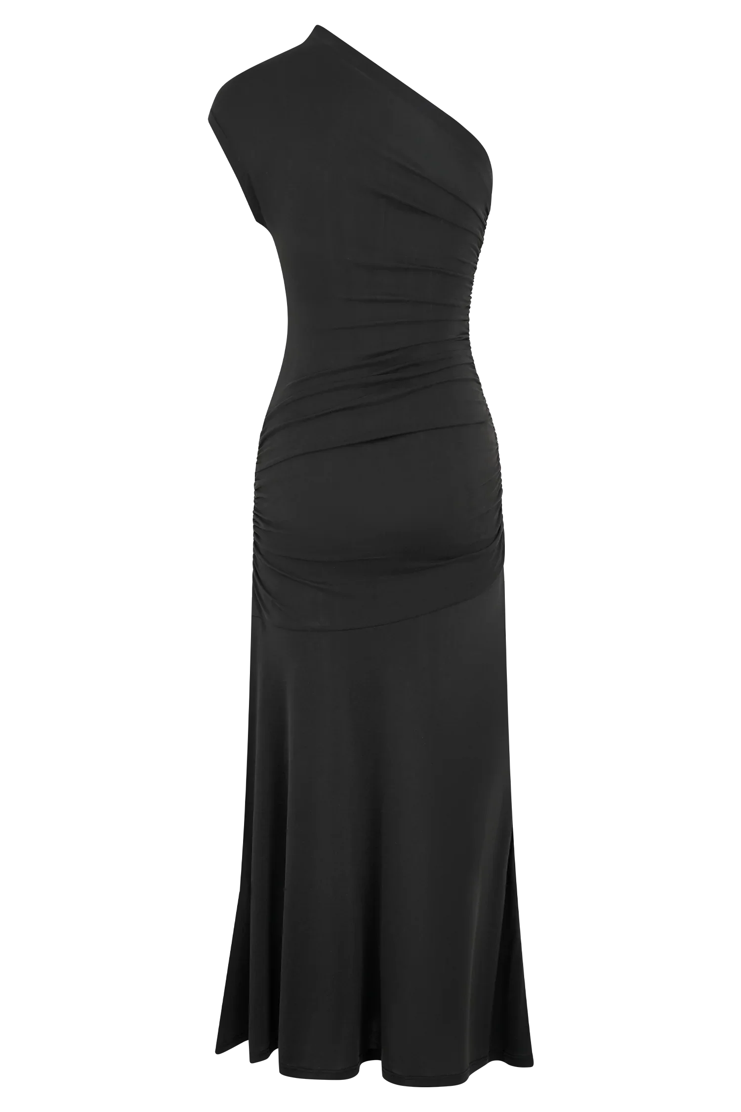 Chloe Peached Jersey One Shoulder Midi Dress - Black