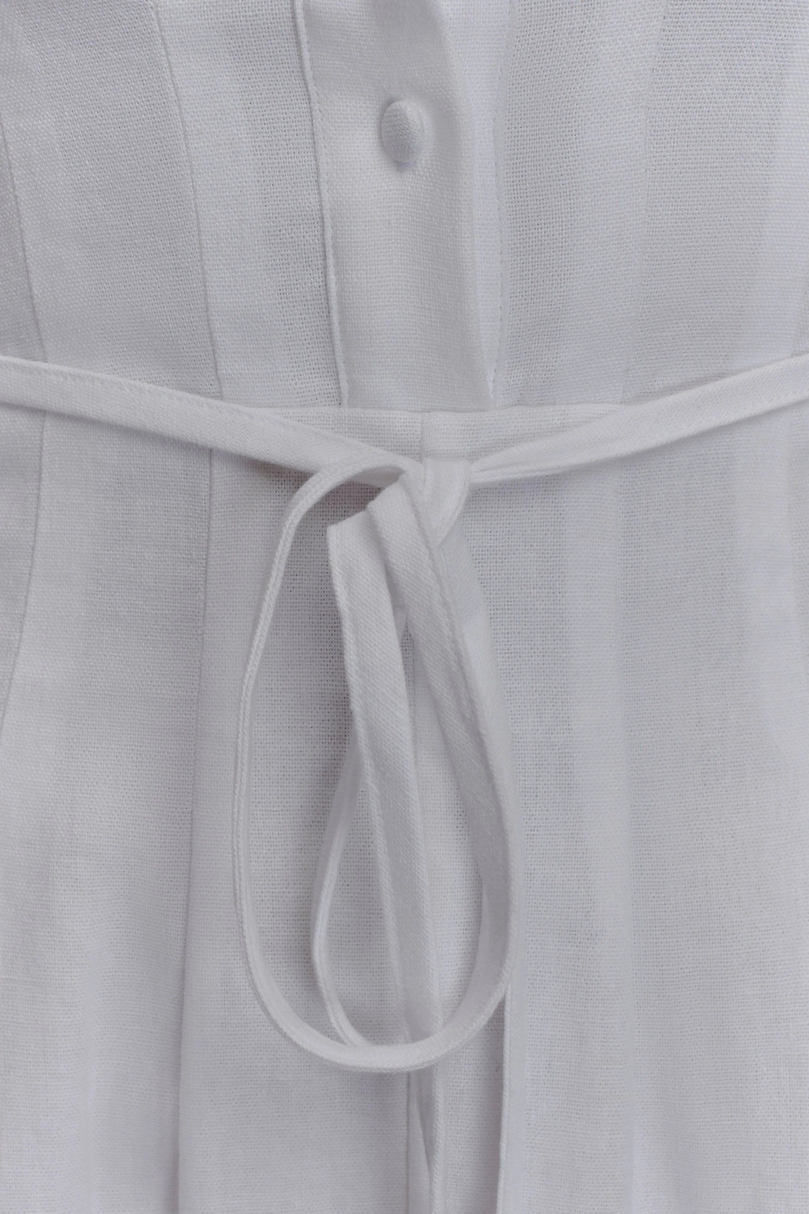 Aysha Buttoned Linen Midi Dress - White