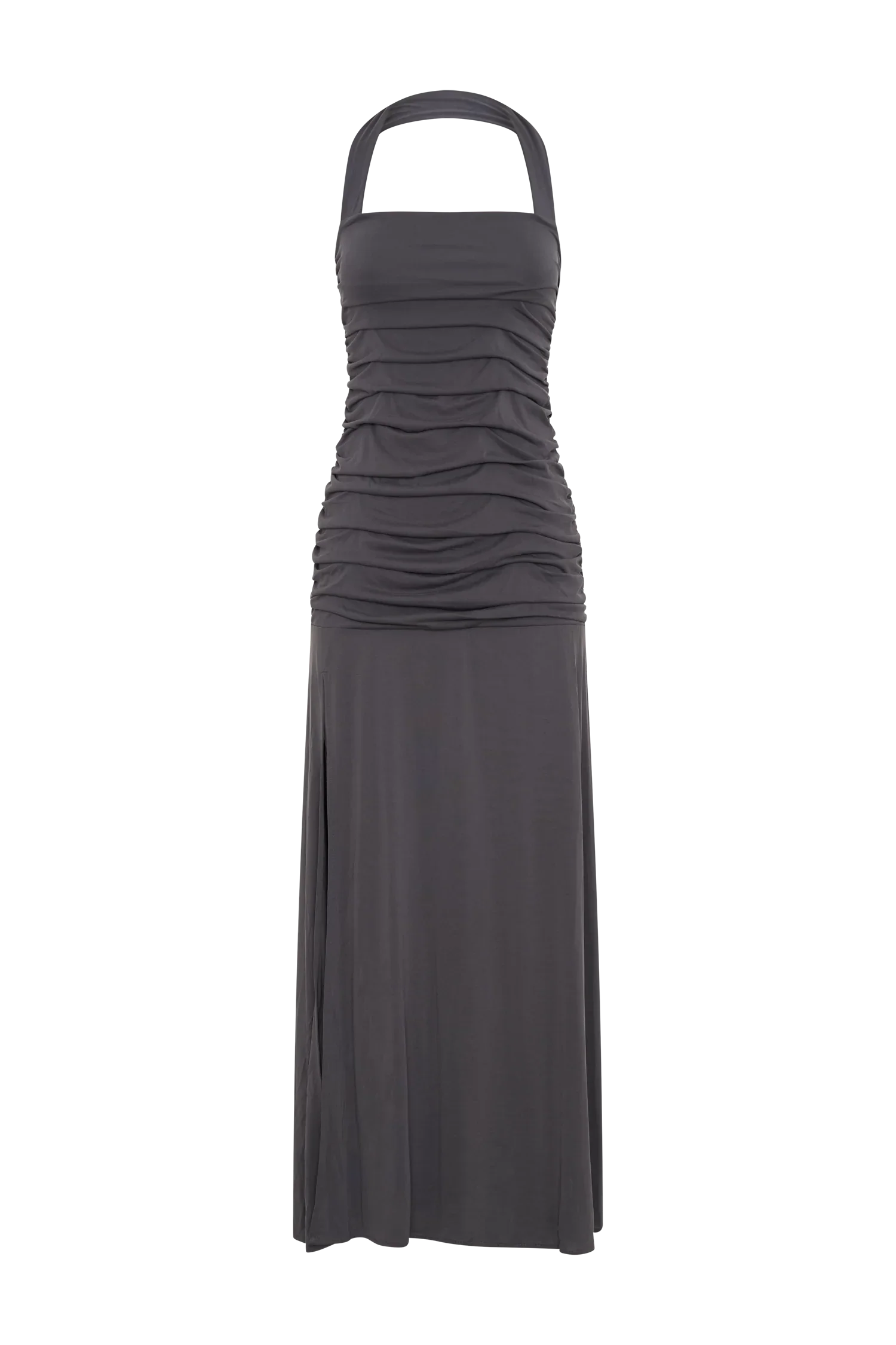 Bentley Peached Jersey Halter Maxi Dress - Charcoal