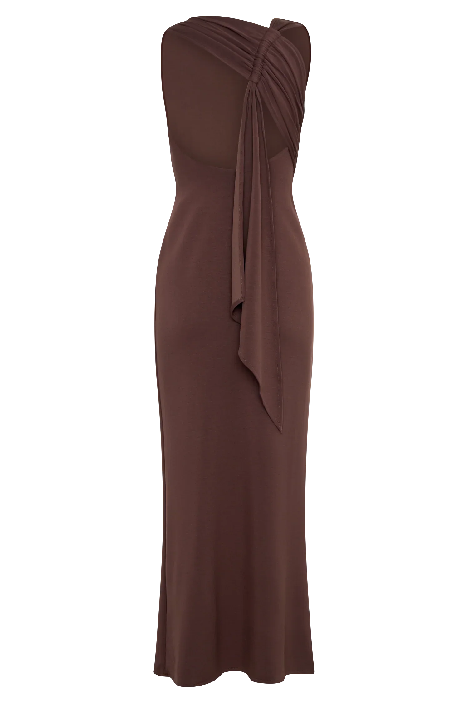 Catelyn Asymmetrical Scuba Jersey Midi Dress - Cacao Brown