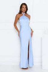 Élégance Halter Satin Maxi Dress Blue
