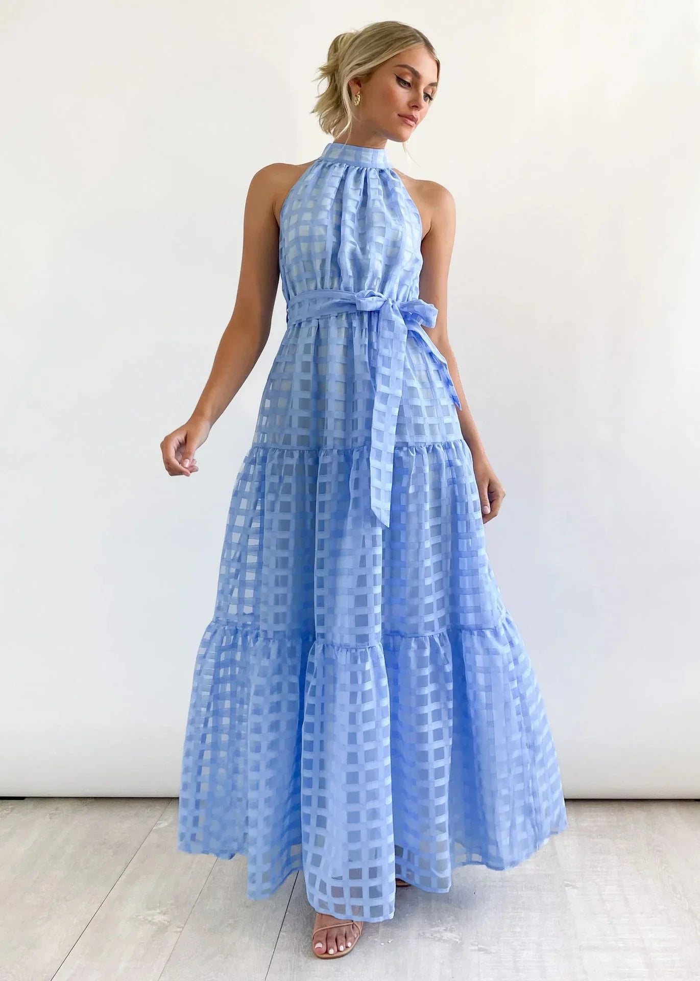 2023 Fashion Trends | Hot Pink Halter Retro Maxi Summer Dress
