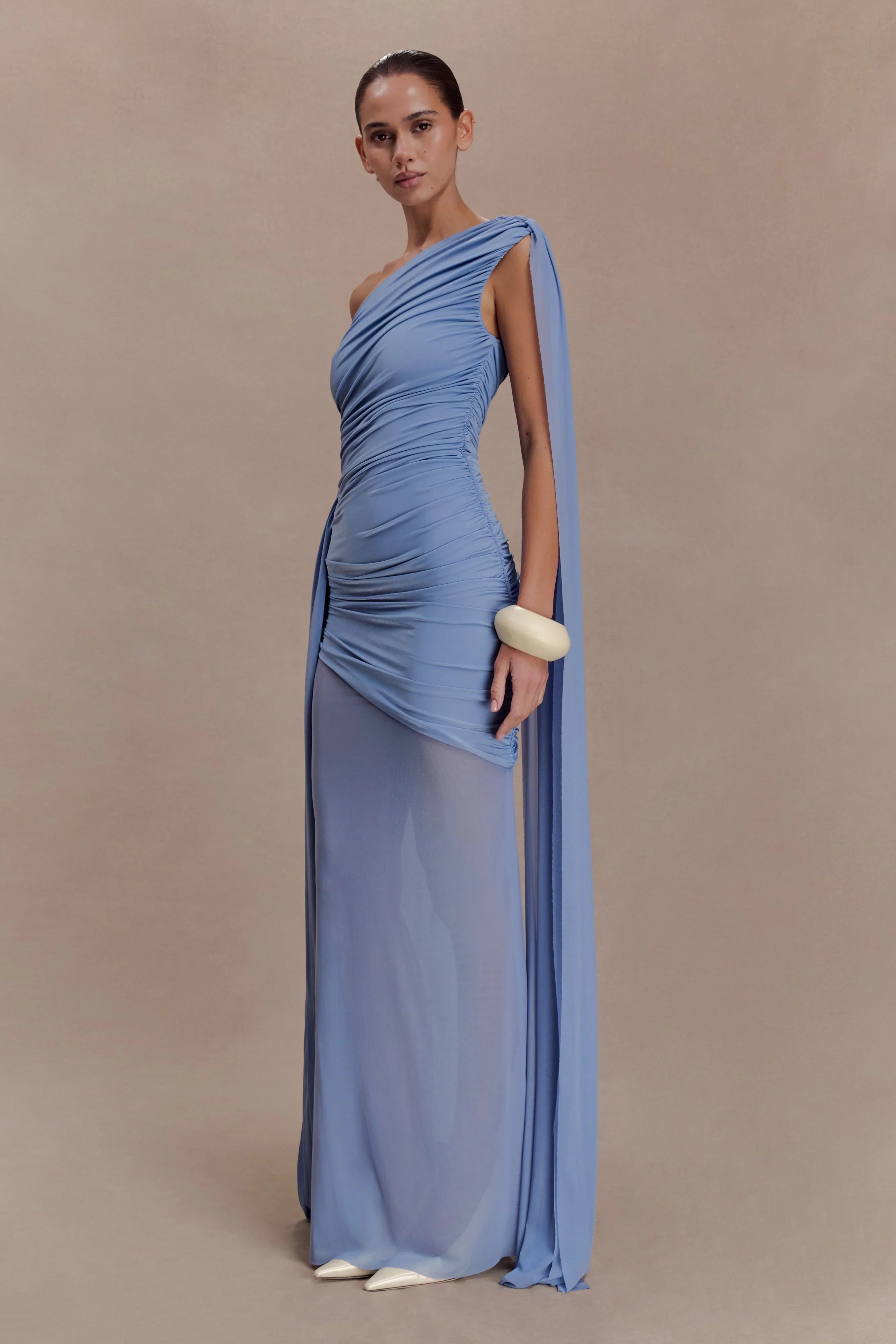 Asher Slinky One Shoulder Maxi Dress - Cornflower Blue