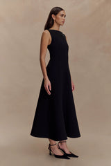 Callista Crepe A-Line Midi Dress - Black